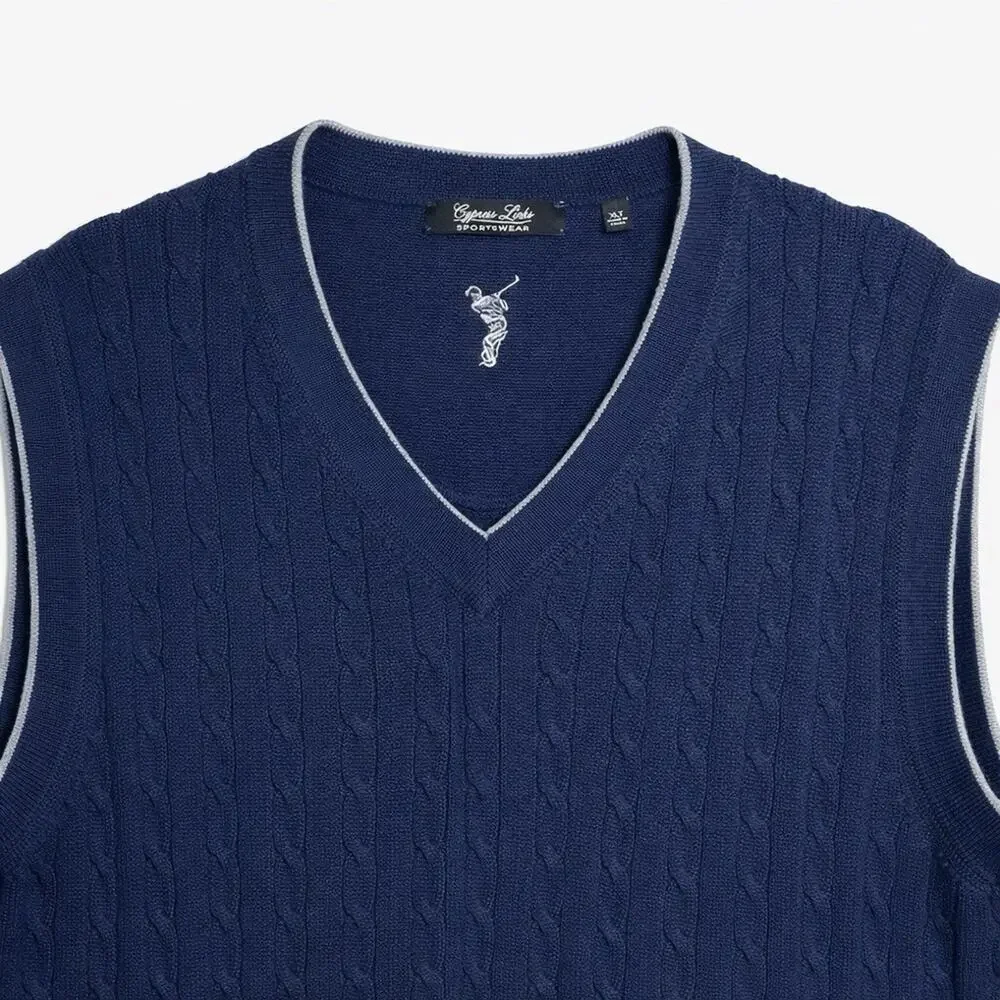 Golf Sweater Vest Mens XLT Tall Blue Cable Knit V-Neck Preppy Golf Country Club